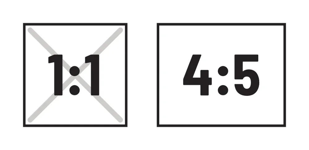 A square 1:1 grid cell crossed out next to a 4:5 grid cell: knitting charts use 4:5